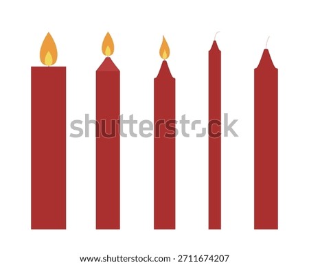 Slender red candle set.
Simple holiday long candle design.
Red candle flat stock vector illustration.
White background.