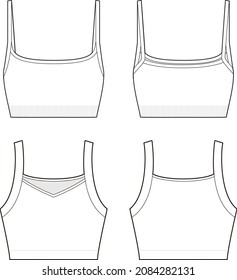  Slender shoulder straps bra vector sketch, Apparel template, Sports bra