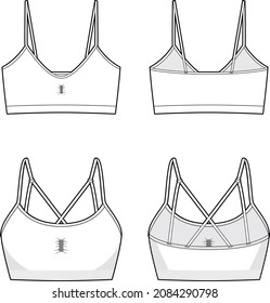 Slender shoulder straps bra vector sketch, Apparel template, Sports bra