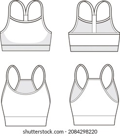 Slender shoulder straps bra vector sketch, Apparel template, Sports bra
