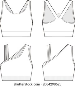  Slender shoulder straps bra vector sketch, Apparel template, Sports bra