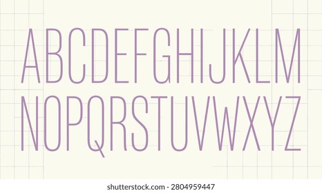 Slender uppercase typeface layout with blueprint grid for contemporary design styles.