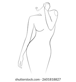 Slender woman one line drawing on white isolated background. Abstract female figure