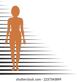 Slender woman silhouette with normal weight. Impersonal character of beautiful physique. Proportionately folded female body. Unidentified adult girl. Feminine figure in full growth. Front view.
