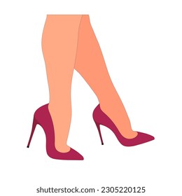 Slender, young female legs in a pose. Shoes stilettos, high heels. Walking, standing, running, jumping, dance. Women shoe model