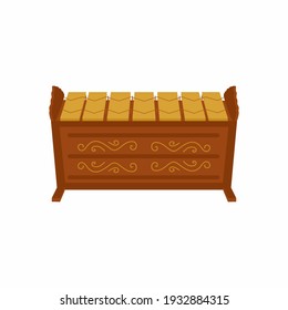Slenthem isolated on white background in flat cartoon design. An Indonesian metallophone which makes up part of a Javanese gamelan orchestra. Indonesian percussion instrument concept