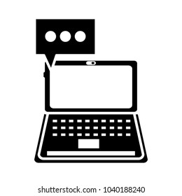 slhouette laptop technology with chat bubble message