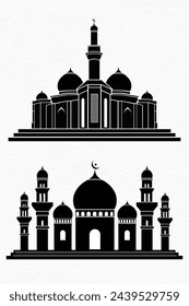 Slhouette set of Mosque with minar Ramadan Eid Background Element