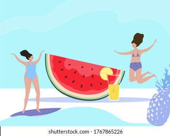 Slic  of watermelon on the background.Vector illustration.