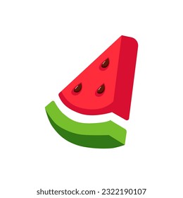 Trozo de sandía 3d. Ilustración de frutas para el menú del mercado agrícola.Vector aislado en fondo blanco.
