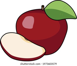 a slice of apple and a big Apple with leaf