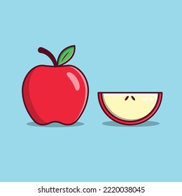 Slice of apple cartoon illustration. Red apple vector illustration. Fruit vector cartoon design