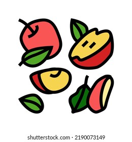 slice apple cut fruit leaf color icon vector. slice apple cut fruit leaf sign. isolated symbol illustration