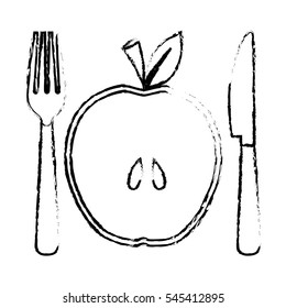 Slice of apple fruit in heart shape over white background. vector illustration
