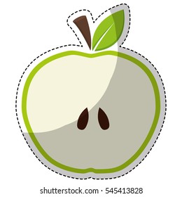 Slice of apple fruit in heart shape over white background. colorful design. vector illustration