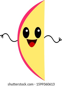 slice of apple joyful cartoon character with wavy hand movement and black shiny eyes object on a white background food and fruit concept