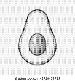 A slice of avocado in halftone style, perfect for healthy diet infographics, vegan recipes, and organic food advertisements. Ideal for keto diet content, Mexican cuisine graphics, and superfood marketing.