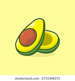 Ilustración vectorial de aguacate en rodajas, fruta tropical fresca y saludable, aguacate lindo en Vector de estilo plano