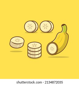 Slice of banana cartoon vector illustration isolated object