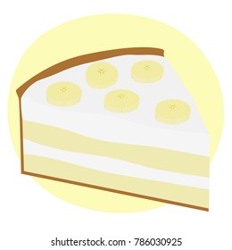 A Slice Of Banana Cream Pie As Vector Art On A Light Yellow Circular Background.  
 Transparent Background In Vector File.