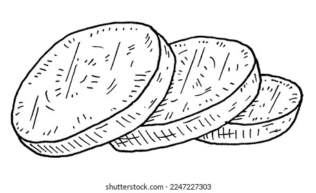 Slice batatas. Vintage engraving vector black illustration. Isolated on white background.