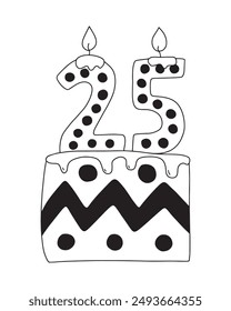 Slice of birthday cake with 25 number candles vector clipart