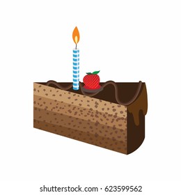 slice of birthday cake with beautiful cherry garnish and candles. vector illustration