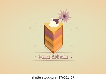 Slice of birthday cake with bomb on top. Vector illustration