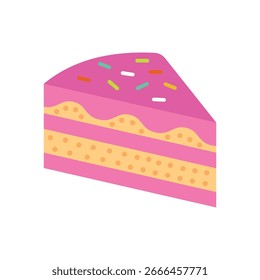 Rebanada de pastel de cumpleaños con Ilustración vectorial plana en el fondo blanco