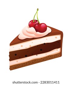 Slice of black forest cake vector isolated on white background. Slice cake cartoon illustration