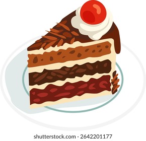 A slice Black forest with topping cherry