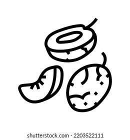 corte el vector de icono de línea de la fruta de ciruela azul. signo de trozo de fruta de ciruela azul. símbolo de contorno aislado ilustración negra