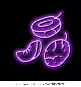 slice blue plum fruit neon light sign vector. slice blue plum fruit illustration