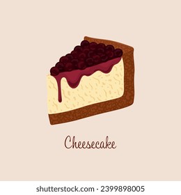 Slice of Blueberry cheesecake vector illustration