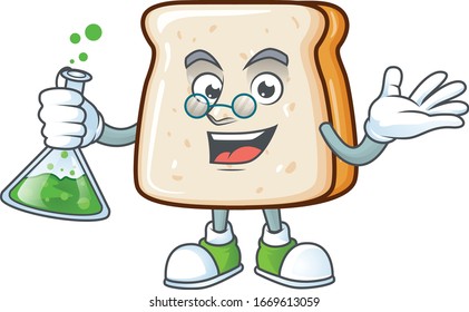 Pieza de pan cerebro Profesor Diseño de caricaturas agarrar un tubo de vidrio