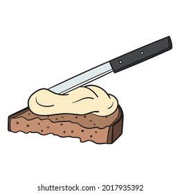 Slice of bread with butter and knife