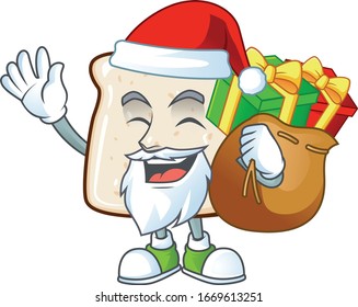 Slice of bread Cartoon character of Santa with box of gift