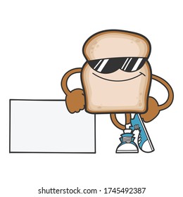 rebanada de caricatura de pan con gafas de sol aisladas en blanco