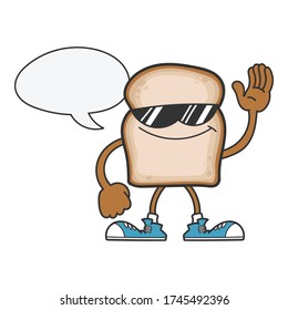 slice of bread cartoon character with sunglasses isolated on white