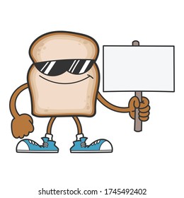 slice of bread cartoon character with sunglasses isolated on white