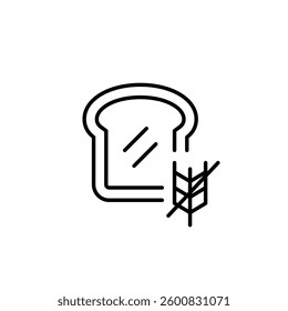 Slice of bread and crossed wheat ear. Gluten-free flour and baking. Pixel perfect, editable stroke vector icon