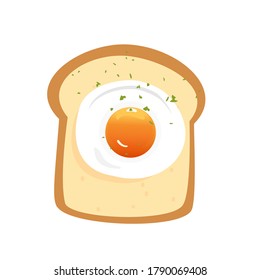Slice of bread with egg isolated on white background vector. Cute cartoon character, flat design.