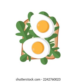 Slice of bread with eggs and lettuce. Sandwich with different ingredients vector illustration. Food, healthy lifestyle concept