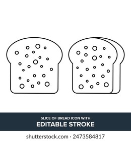 Slice of bread flat vector icon with editable stroke