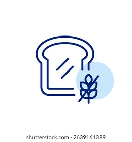 Slice of bread and gluten free symbol. Dietary restrictions, food labelling. Pixel perfect, editable vector icon