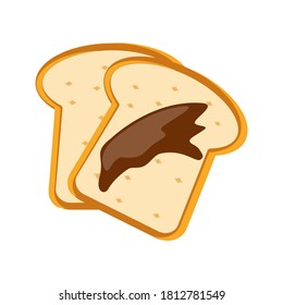 Slice of bread icon on white background vector illustration. Cute cartoon food.