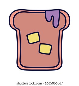 slice bread with jam and butter cartoon icon style design vector illustration