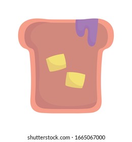 slice bread with jam and butter cartoon icon style design vector illustration