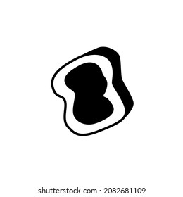 Slice of bread with jam topping icon symbol in solid black flat shape glyph icon, isolated on white background