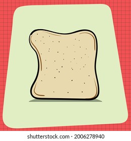 Slice of Bread Loaf with Shadow. Everyday household breakfast items. Food icons for menu design. Vector Graphic Elements isolated on White Background.